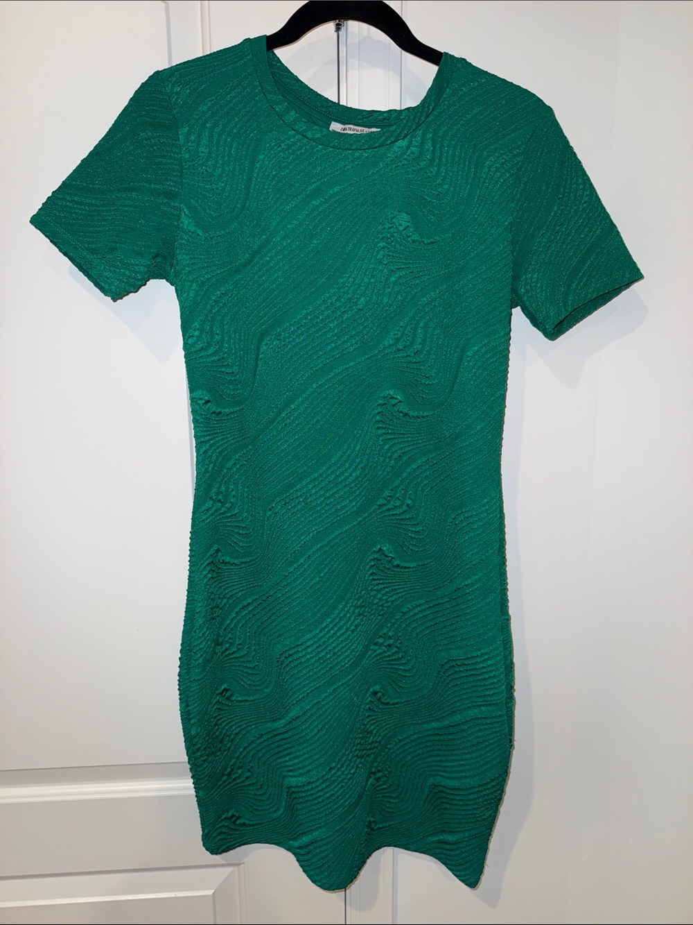 Zara Emerald Green Textured Short Sleeve Mini Dress